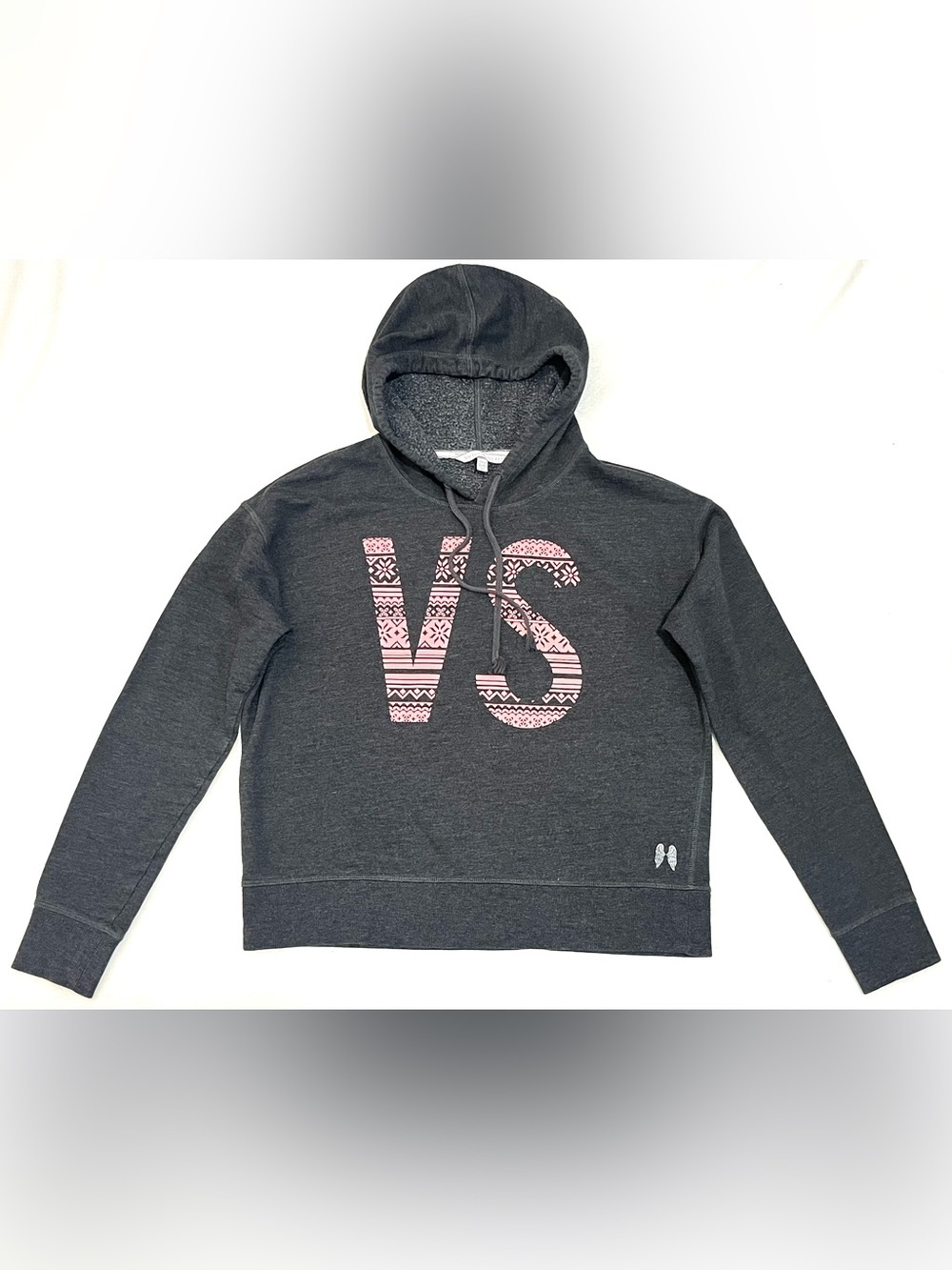 Victoria's Secret Dark Gray Hoodie with Pink Patterned VS Logo Women’s Small